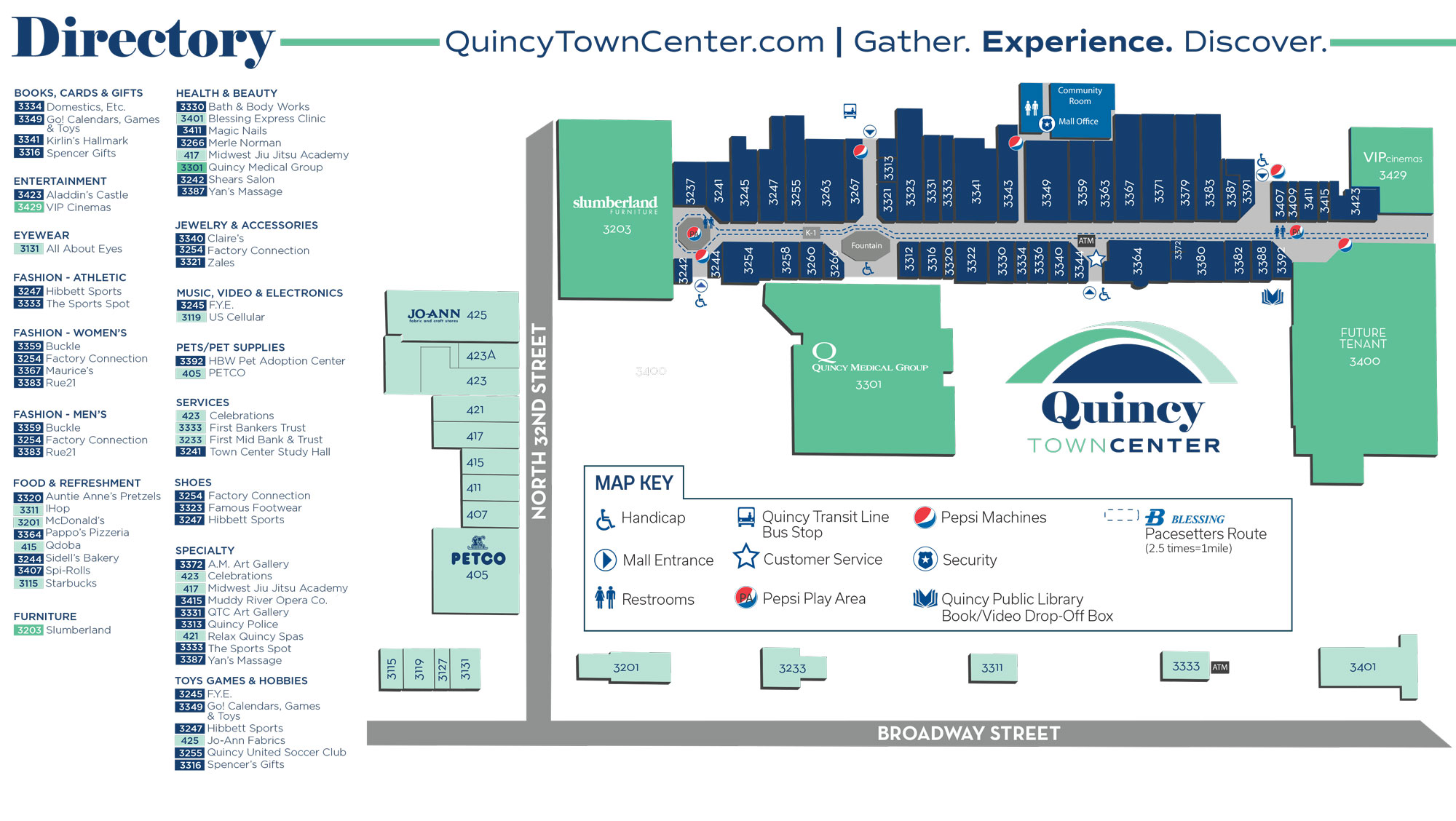 Quincy Town Center Directory Map
